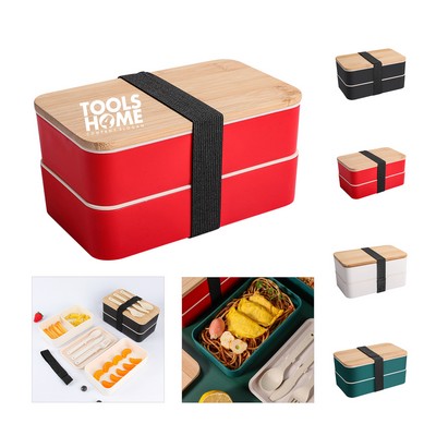 Stackable Bento Lunch Box W/ Bamboo Lid & Utensils