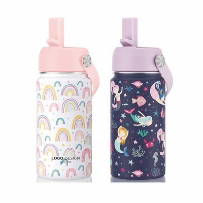 Quality Kids Water Bottle with Straw Lid 12oz, Vacuum Insulated 304 Double Wall Stainless Steel
