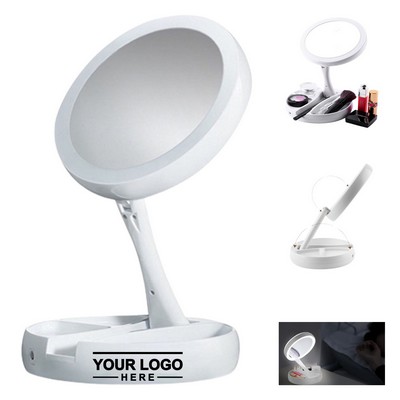 Foldable LED Makeup Mirror with Storage Base