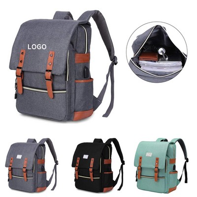 Vintage Backpack With USB Port