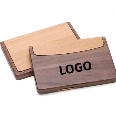 Custom Portable Hinged Cover Wooden Business Name Card Holder