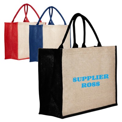 Color-Blocked Jute Tote Bag