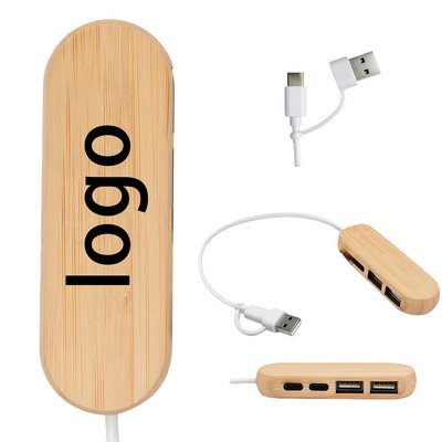 Bamboo USB & Type-C Hub with 4 Ports (Dual Input, Compact Eco Design)