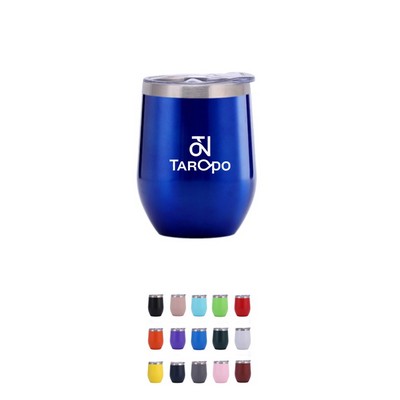 12 Oz Stainless Steel Stemless Wine Cup W/ Lid
