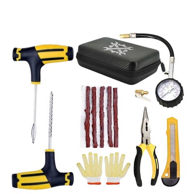Steel And Plastic Automotive Tire Repair Kit With Pressure Gauge