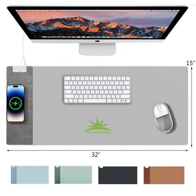 Wireless Charging Mouse Pad Leather Office Gaming Desk Mat
