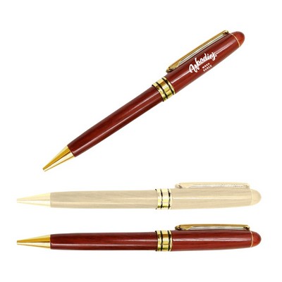 Real Wood Ballpoint Pen – Custom Logo Etched Wooden Pen with Gold Trim