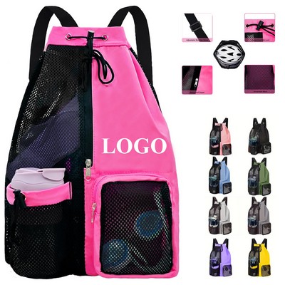 Mesh Beach Drawstring Backpack Bag
