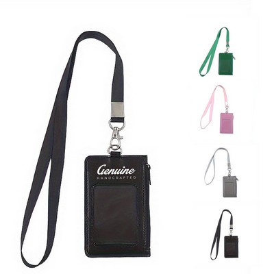 PU Leather Badge Holder with Zip Pocket