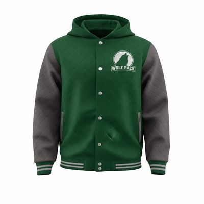 Dye Sublimated Hooded Baseball Jacket For Unisex & Kids