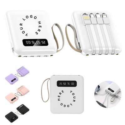 5000Mah Mini Power Bank With Built-In Charging Cables
