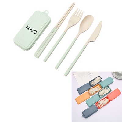Collapsible Reusable Wheat Straw Utensils Set with Portable Case Include Spoon Knife Forks