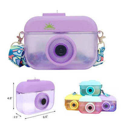 14oz Plastic Camera Water Bottle with Straw Adjustable Strap