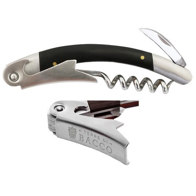 Curved Stainless Steel Corkscrew w/Dark Wood Inset