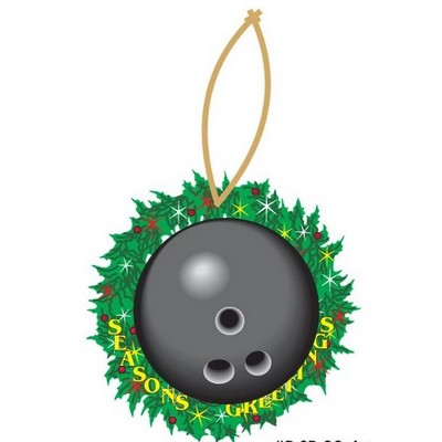 Gray Bowling Ball Promotional Wreath Ornament w/ Black Back (12 Square Inch)