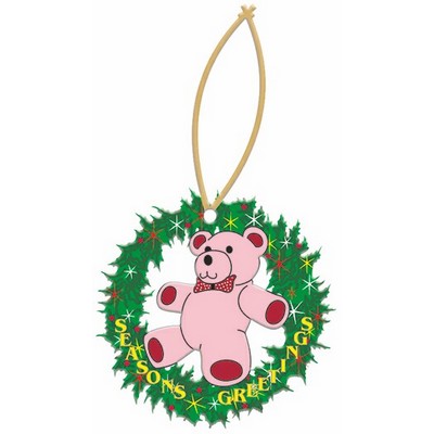 Teddy Bear Wreath Ornament w/ Clear Mirrored Back (6 Square Inch)