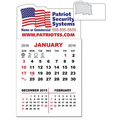 3-Month Adhesive Mini Calendar Pad w/Flage Shape