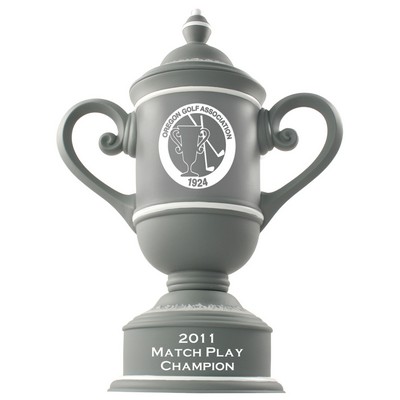 Gray/Ivory White Custom Ceramic Trophy Cup w/Handles & Lid