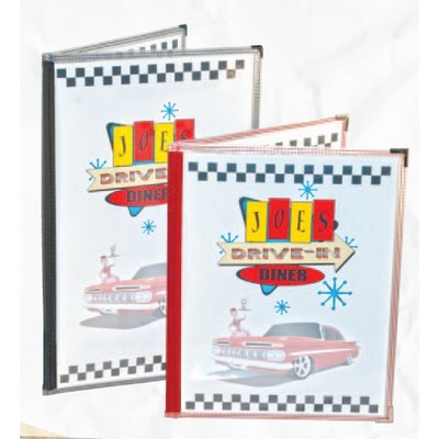 Retro Clear Vinyl Binding Triple Continuous 6 view Sewn Edge Menu Jacket/8 1/2 x 14 inserts