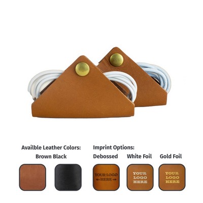 Full-Grain Leather Cord Organizer w/Snap Button/ Made in USA