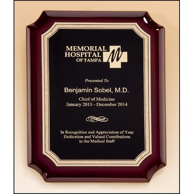 High Gloss Rosewood Stained Plaque w/Gold Florentine Border Plate (11"x 15")