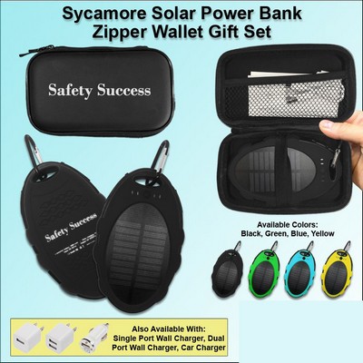 Sycamore Solar Power Bank Zipper Wallet Gift Set 5000 mAh - Black