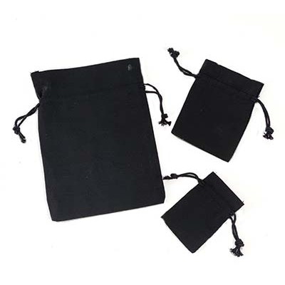 Bulk Black Cotton Pouch w/Black Cords (6"x14")