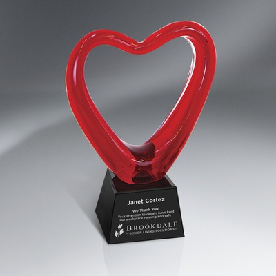 Red Art Glass Heart On Black Glass Base