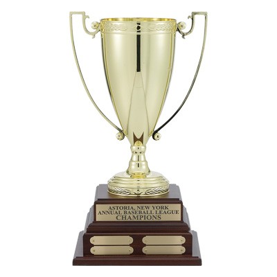 17 ½" Perpetual Trophy w/13" Gold Cup on Walnut Finish Base & 16 Plates