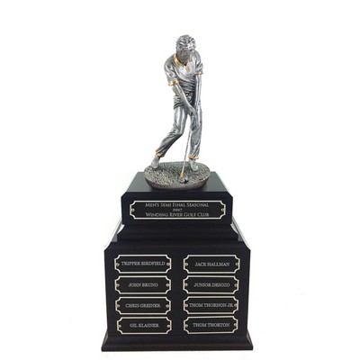 15 ½" Antique Silver Male Golf Perpetual Trophy w/24 Name Plates