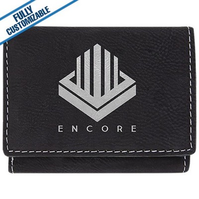 Black & Silver Leatherette - 3X4" Trifold Wallet