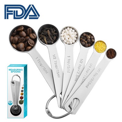 18/8 Stainless Steel Measuring Spoons, Set of 6 for Measuring Dry and Liquid Ingredients