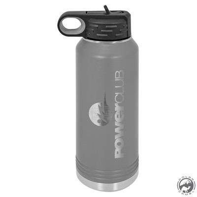 Powder Coated Gray Travel Water Bottle Includes Straw