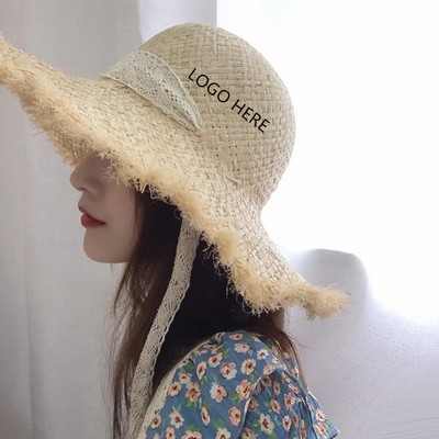 Straw Summer Sun Hat w/Chin Strap