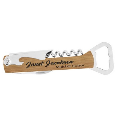 Bamboo Leatherette Wine Bottle Opener