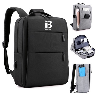 15.6" Double Pull Laptop Backpack With Usb Port