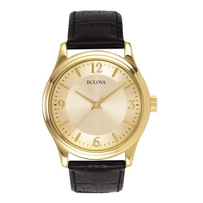 Bulova® Corporate Collection Men's Gold Dial Watch w/Black Leather