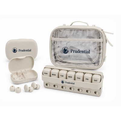 Travel Pouch with Pill Organizer, Noise Reducing Ear Plugs