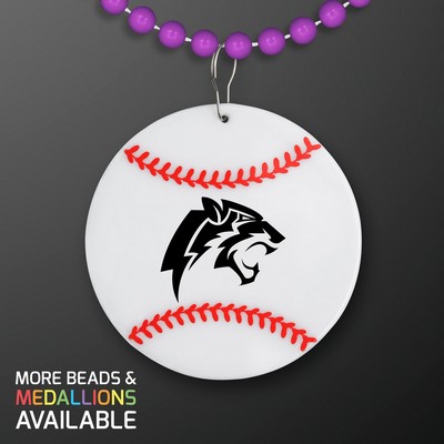 Baseball Medallion with Purple Beaded Necklace (Non Light Up) - PRINTED