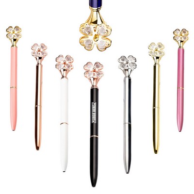 Clover Diamond Pen Elegant Four-Leaf Clover Charm Ballpoint with Crystal Accents Sparkling