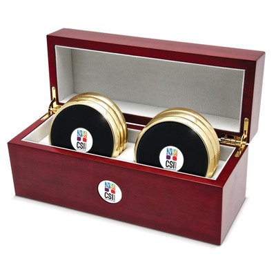 Set of Six Gold Coasters W/ Color Medallion