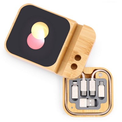 Office Desk Organizer Bamboo Wireless Charger 15W