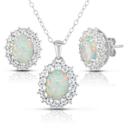 Jilco Inc Opal Earring & Necklace Set - Sterling Silver