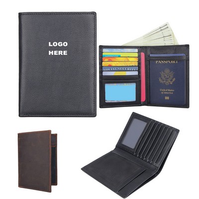 Luxury Organizer RFID Blocking Genuine Leather Passport Holder Travel Wallet