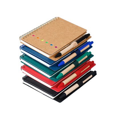 Spiral Notebook with Ballpoint Pen and Sticky Notes