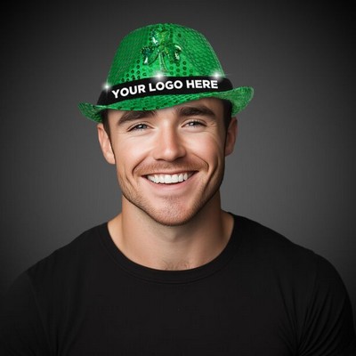 St Patricks Light Up Sequin Fedora Hat w/Black Band