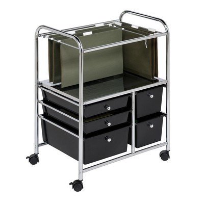 Honey-Can-Do 5-Drawer Rolling File Cart Black/Chrome