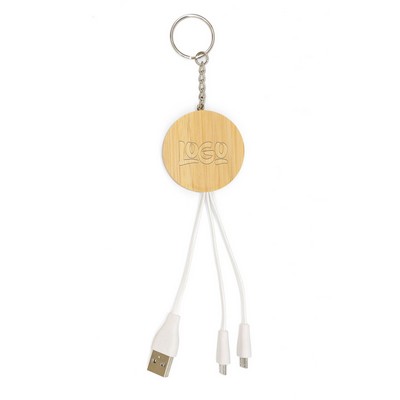 3-In-1 Bamboo Usb Cable Keychain