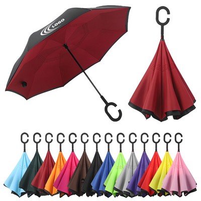 Double Layer Reverse Umbrella With C Shaped Handle