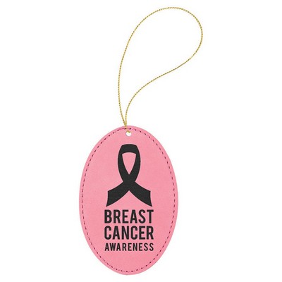 Faux Leather Oval Ornament with Gold String, Pink